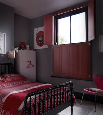 red solid bedroom shutters