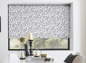 roller blinds with black and white pattern