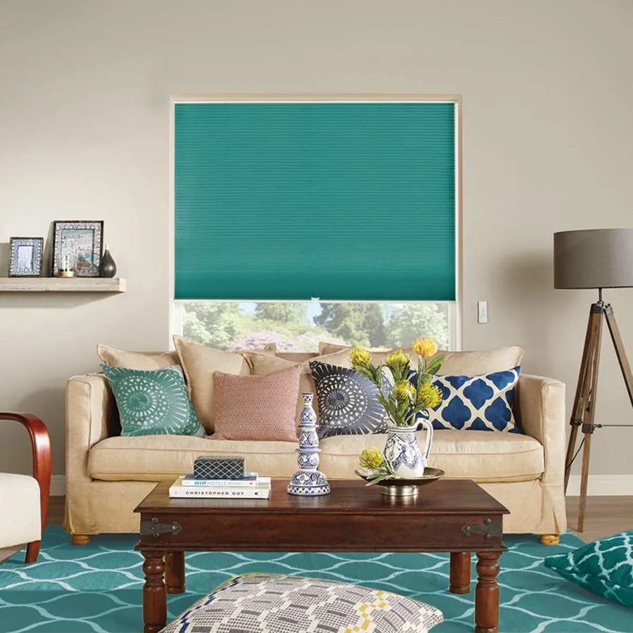 Darby Teal Honeycomb Blinds - Cross Blinds & Shutters