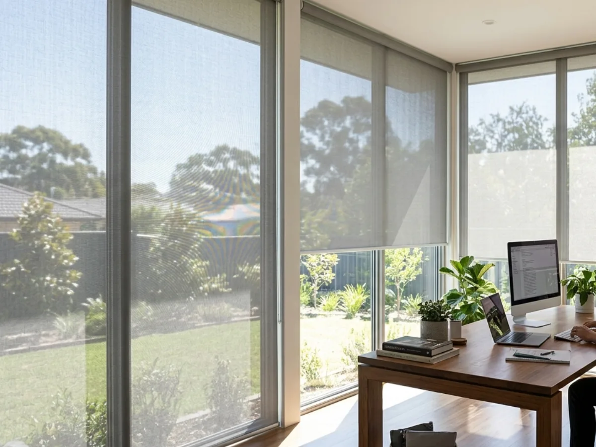 Home Office Study Space with Solar Screen Blinds
