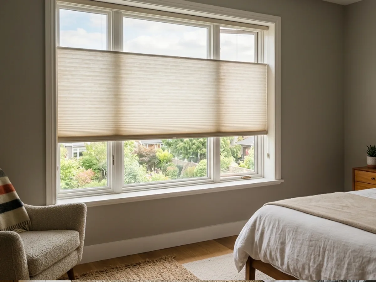 bedroom with honeycomb blind