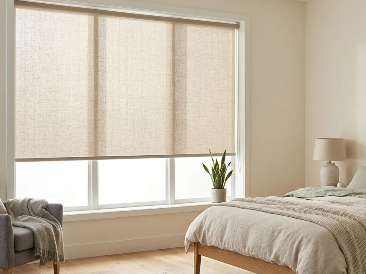 bedroom with roller blind