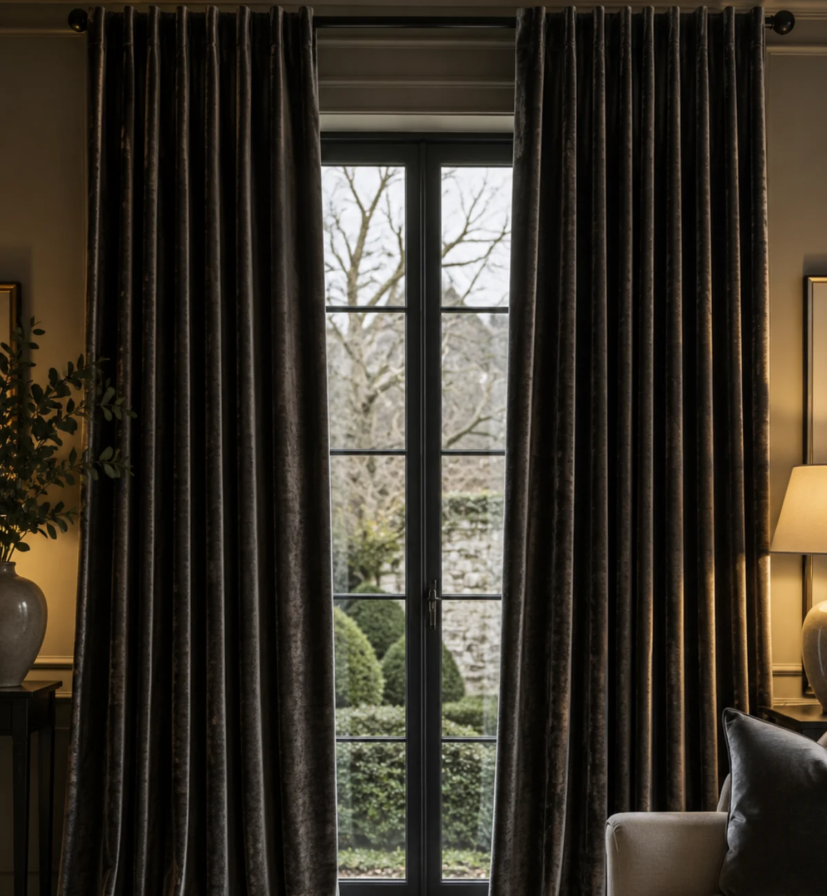 Floor-length plush velvet themal drapes