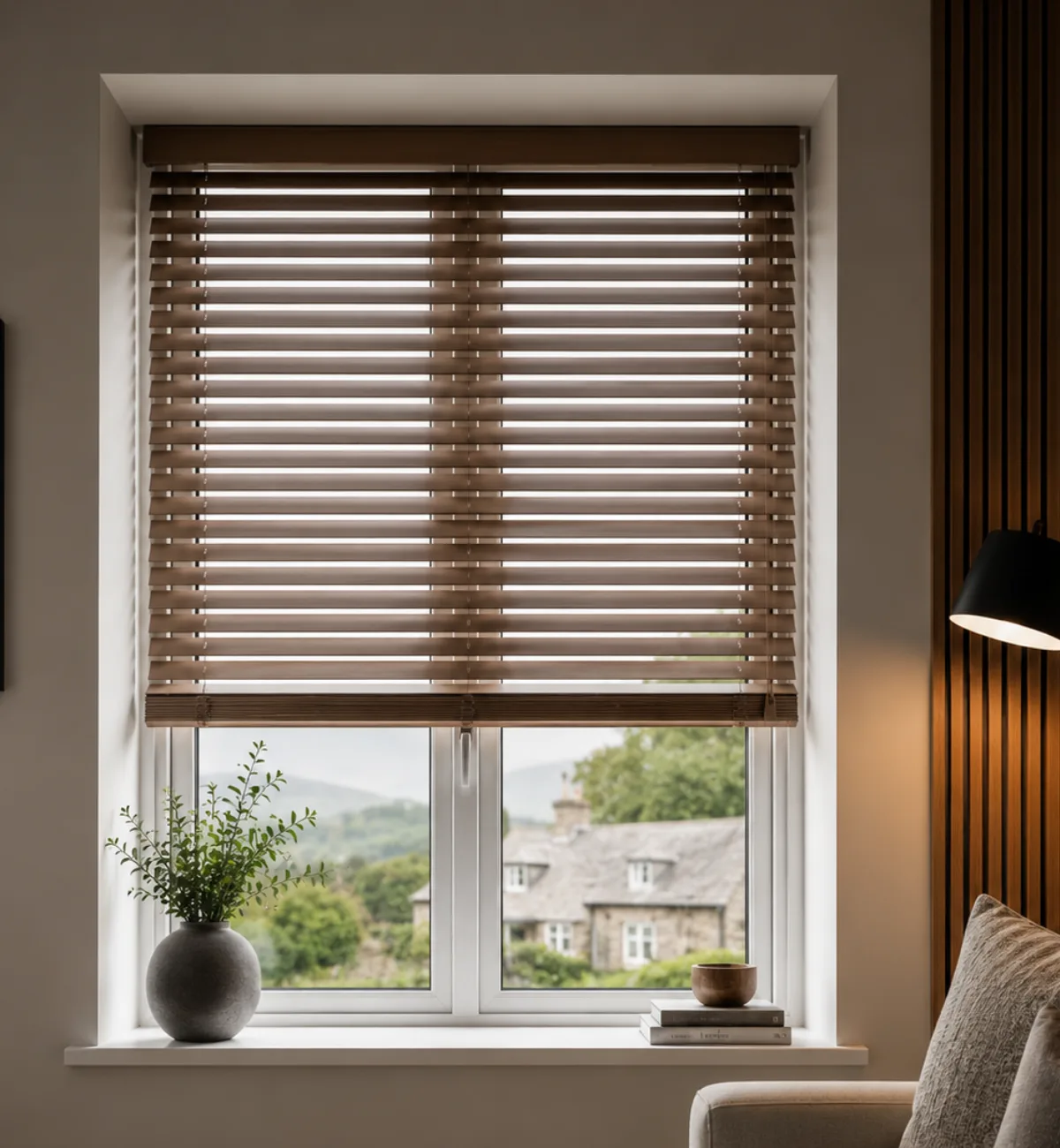 Sleek wooden Venetian or Perfect FIt blinds