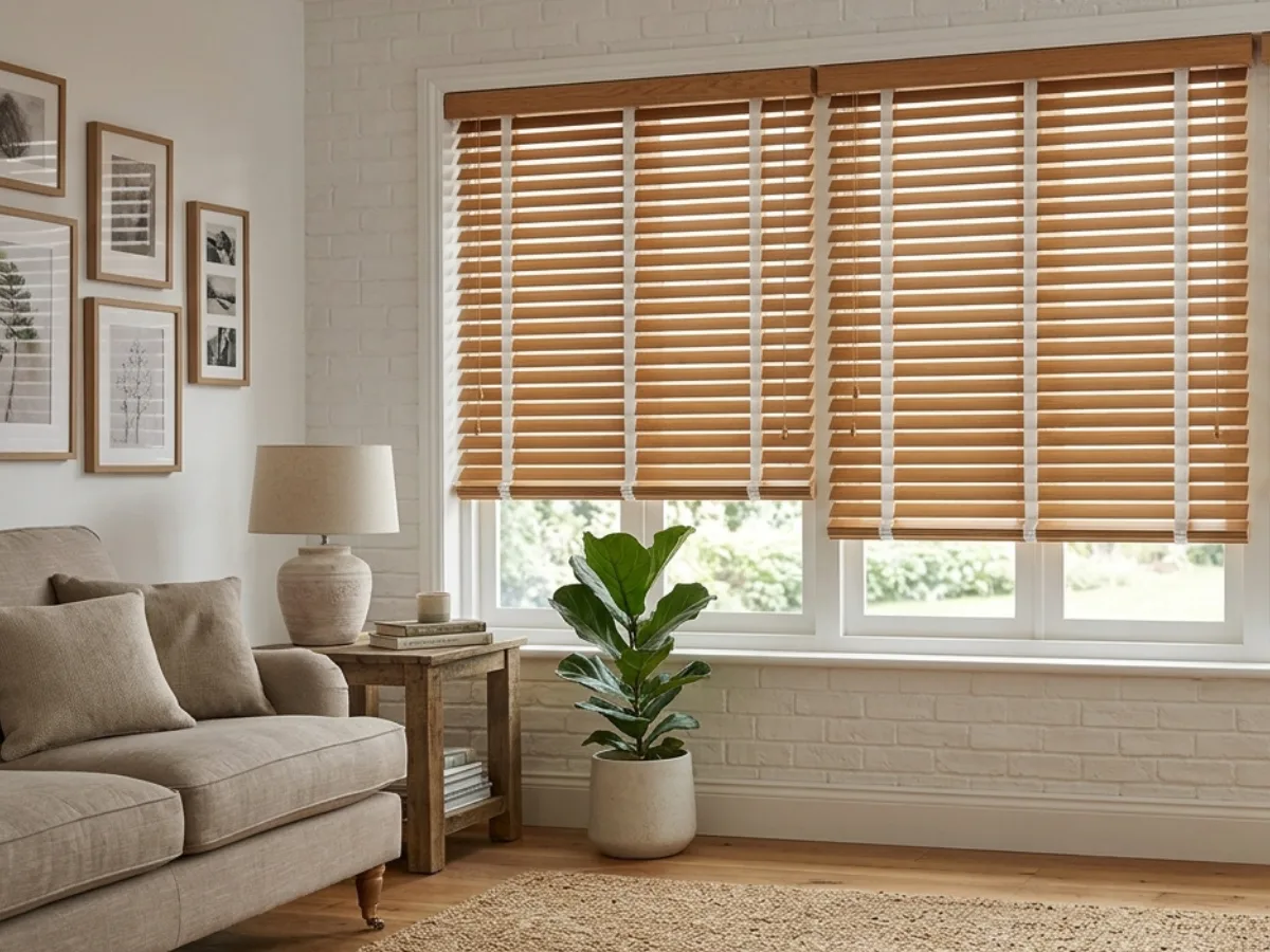best blinds for living room - faux wood blinds