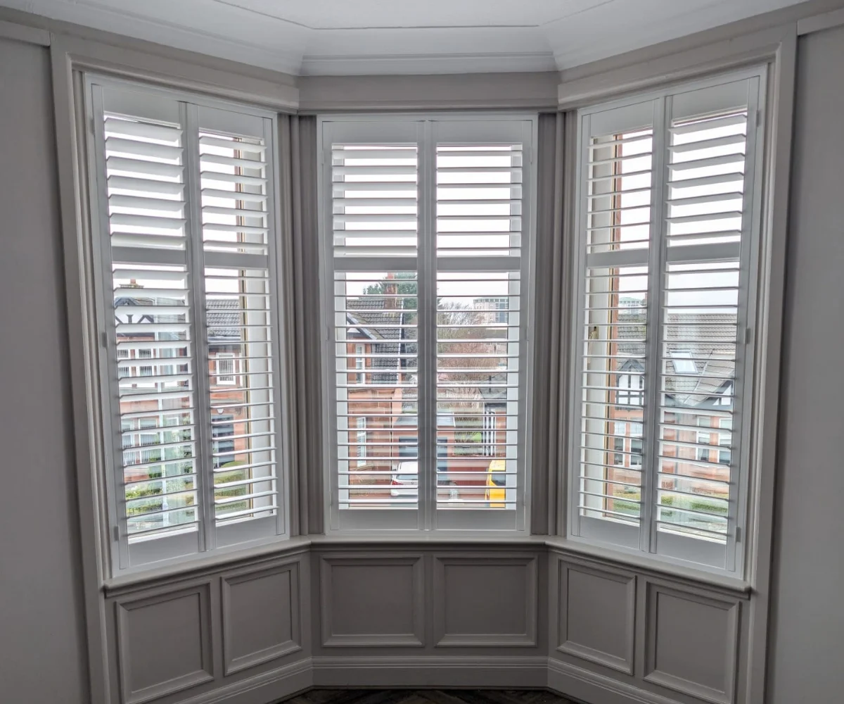 Plantation shutters fitted to a bay window near Falkirk